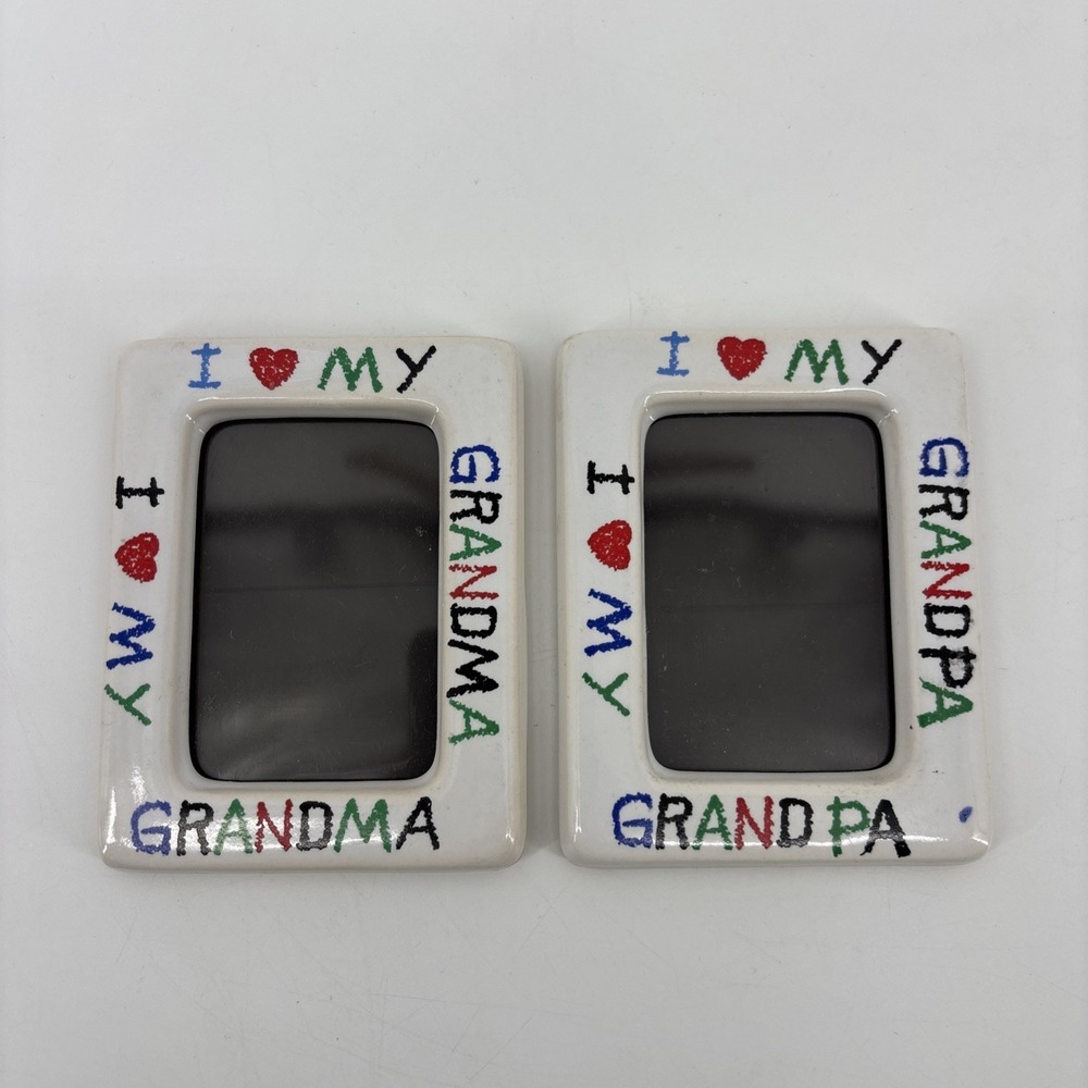 Vtg Fetco 90s I Love My Grandma Grandpa Ceramic Picture Frame Magnet Crayon 2x3"
